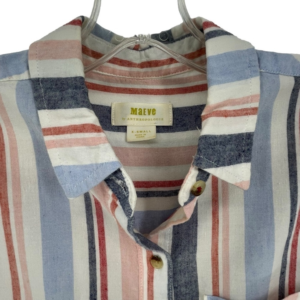 Anthropologie Maeve Chatham Pastel Striped Linen Blend Button Down Shirt Sz XS